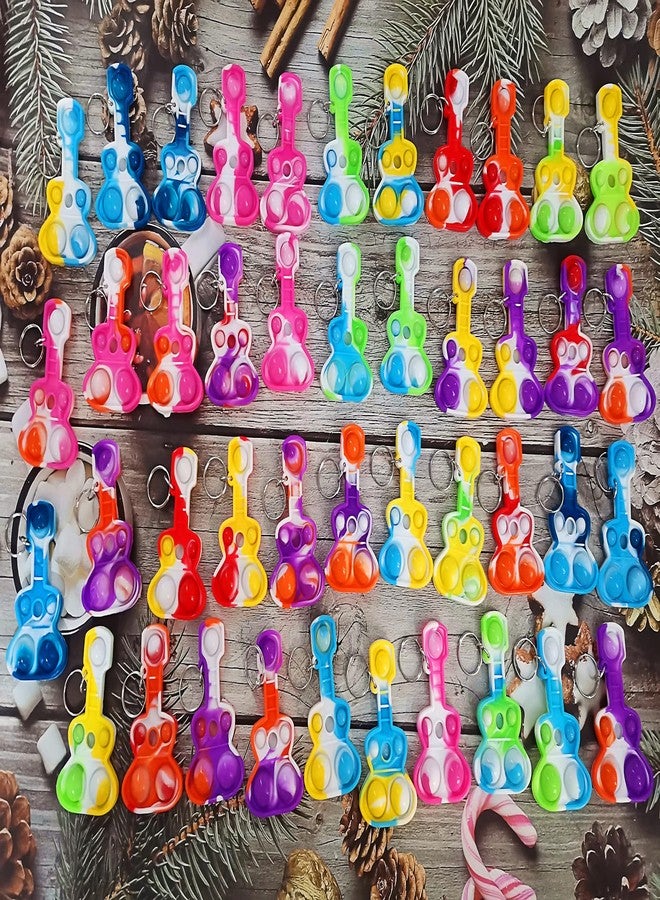 HOZKEAP 100 Packs Bulk Guitars Mini pop Fidget Keychain Gifts for Boys and Girls Kids，Birthday Party Favors Supplies and Classroom Students Prize - Image 2